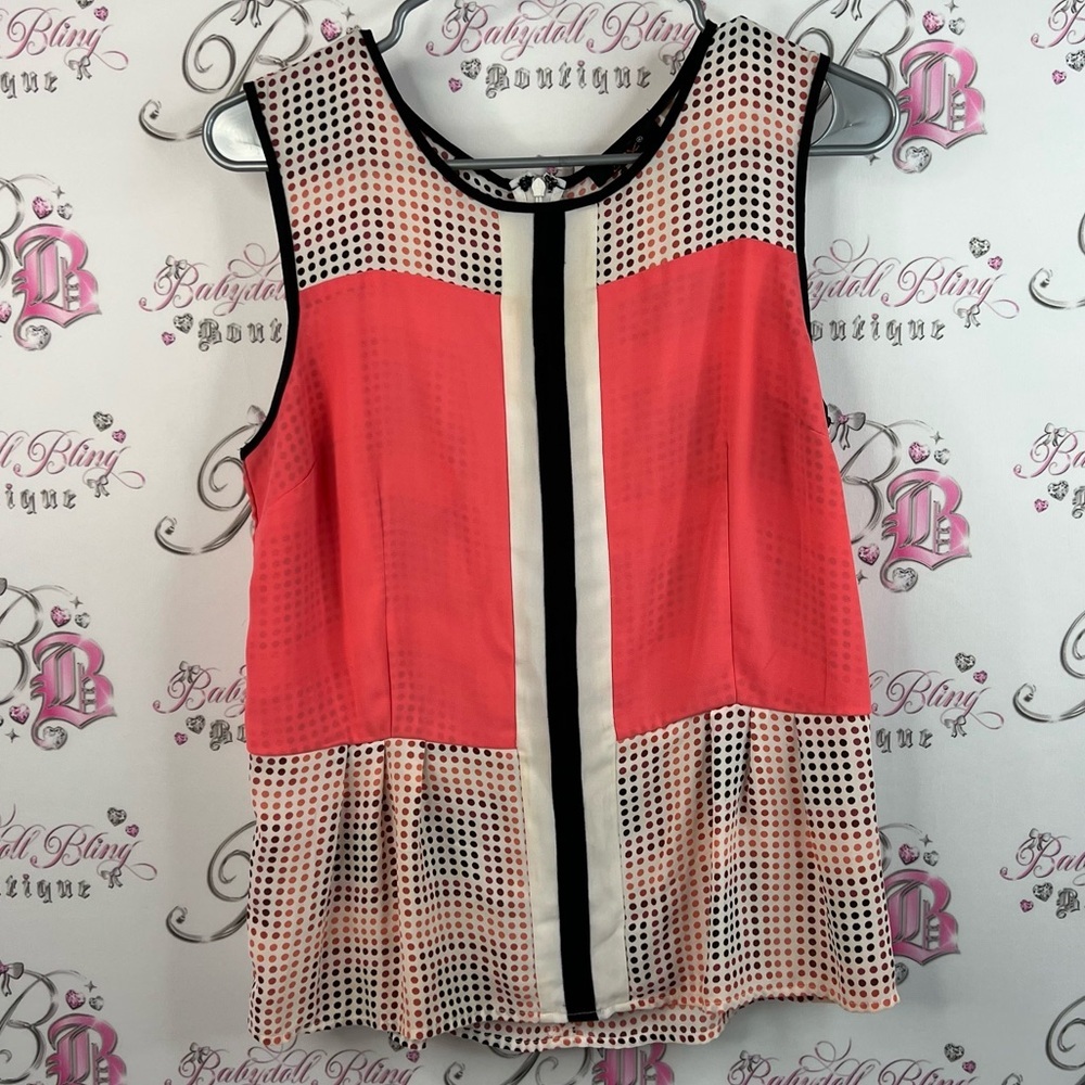 Dex tank top peplum dotted polka dot orange Coral and Black Colorblock Blouse